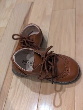NEW Kids Tan Leather Lace-Up Dress Shoes
